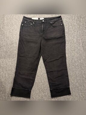 Edited by Hunter McGrady Wide Leg Cuffed Crop Jeans Womens 16 Black High Rise